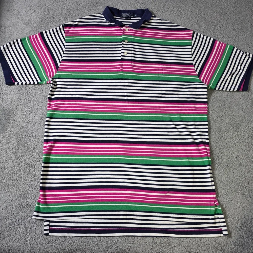 Polo Ralph Lauren Mens XL Polo Shirt Multi Color Stripe Vintage USA Cotton
